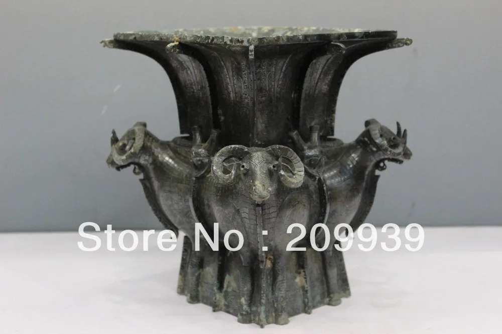

00580 Chinese Beautiful Unique Rare Bronze Four sheep square statue