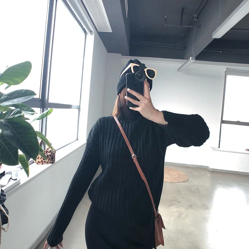 2018 Winter New Women's Pullover Sweater Casual Simple Loose Comfortable Solid Color Thick High Collar | Женская одежда