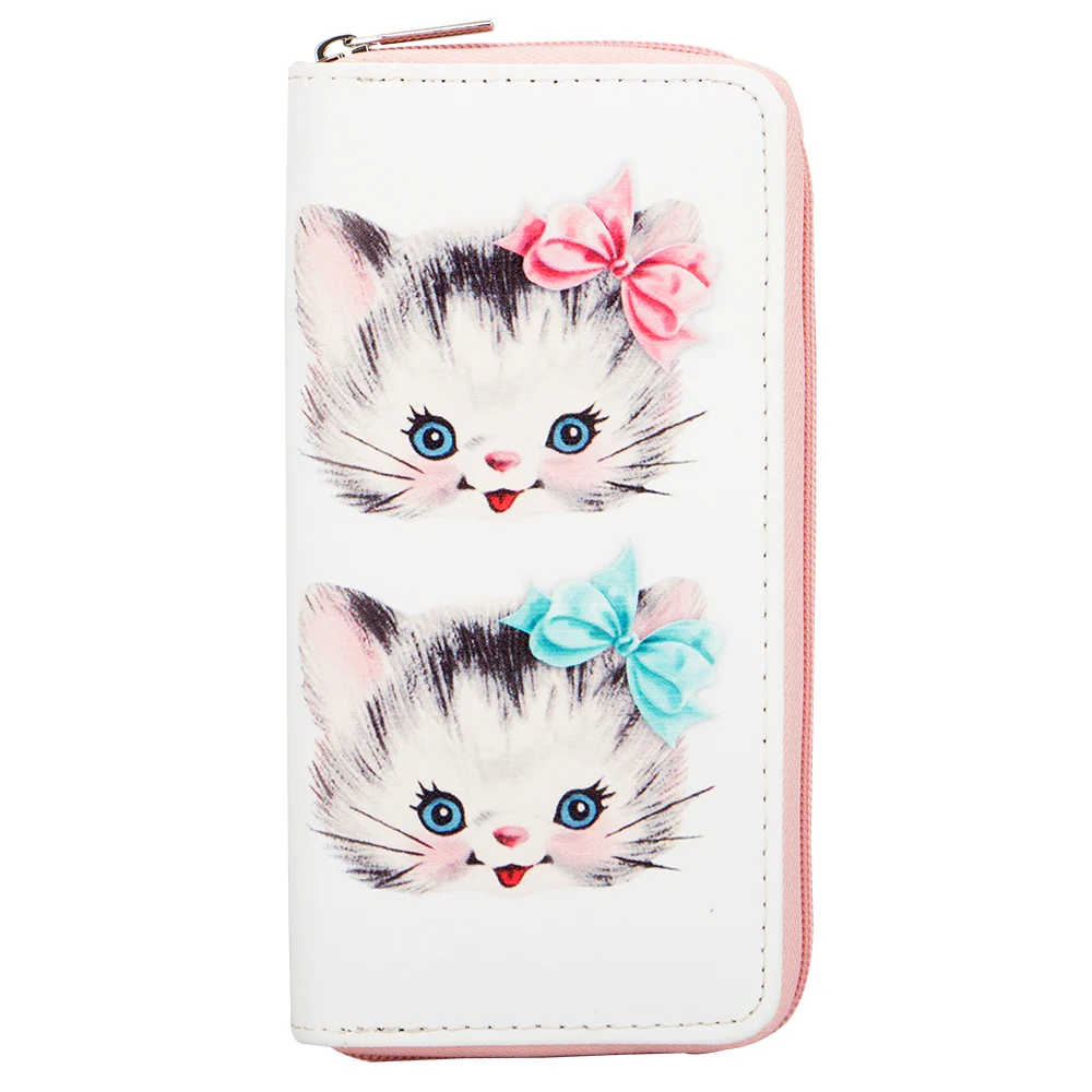 

Sansarya 2018 Fashion Style Animals Lovely Bowknot Cats Printed Woman Wallets PU Long Wallet Card Holder Phone Money Bag