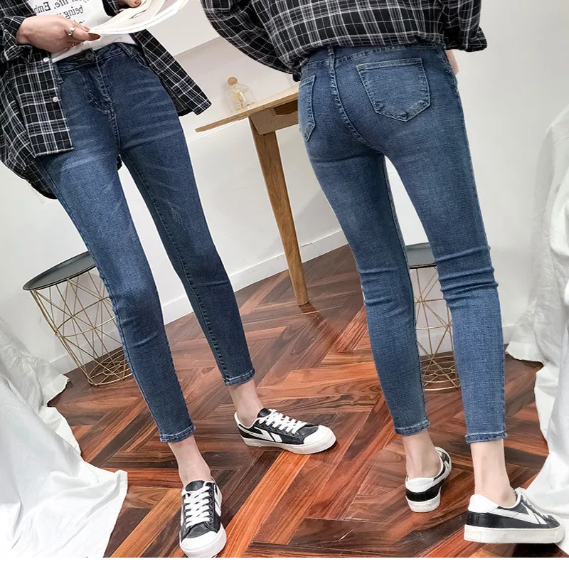 Женские обтягивающие джинсы модные весенние винтажные повседневные однотонные джинсы с высокой талией корейские на молнии стрейч до щиколотки узкие брюки джинсовые джинсы