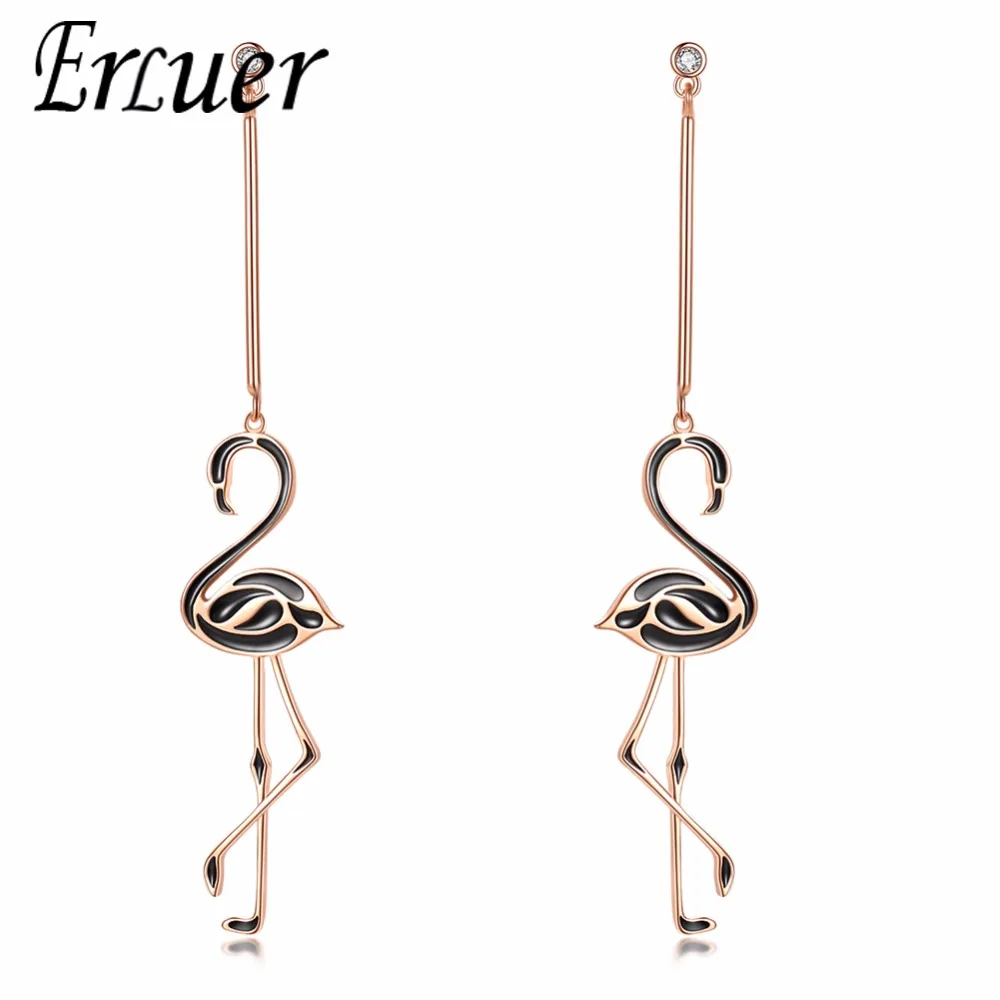 

ERLUER Women's Drop Earring Fashion Enamel Flamingos Long Pendant Charm Earrings Dangle Wedding Bridal Party Girls Jewelry