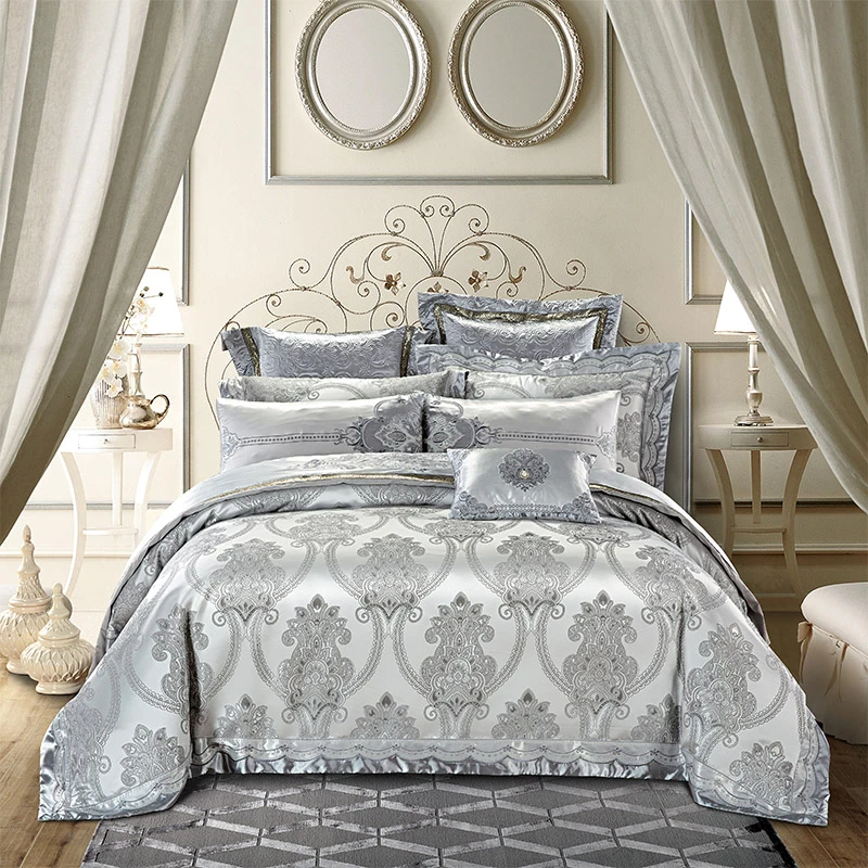 Bule Silver Luxury Silk Cotton Bedding Set Queen King Size Bed Set Bed Cover Bed Sheet Duvet Cover Pillowcase Sheet Set Bedding Setbed Sheet Set Aliexpress