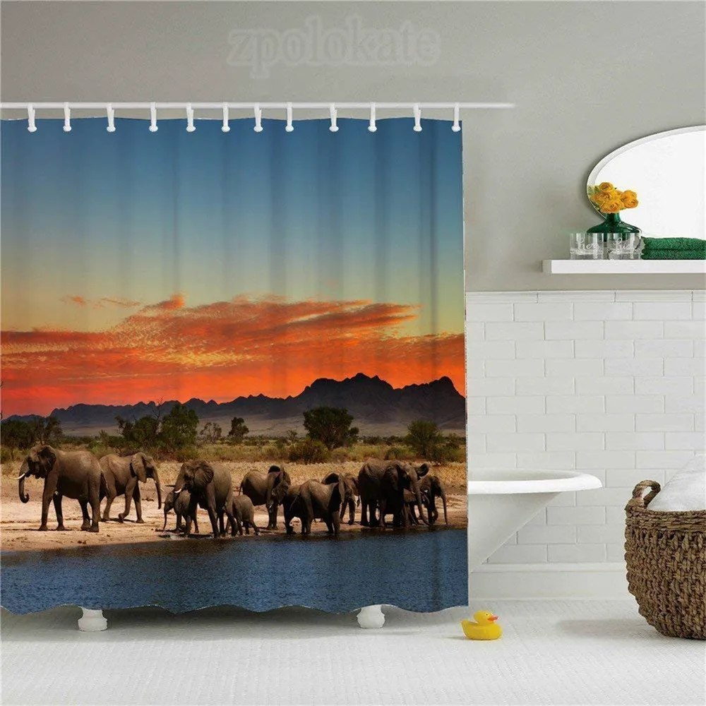 Shower Curtain With Elephants Polyester SIZEShower Curtains AliExpress