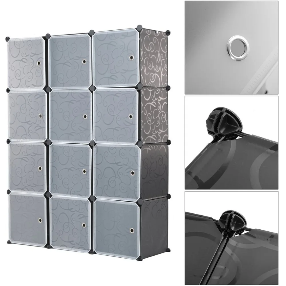 

12 Grids DIY Plastic Storage Wardrobe DIY Waterproof Home Use Interlocking Storage Cube Organiser Clothes Wardrobe Cabinet