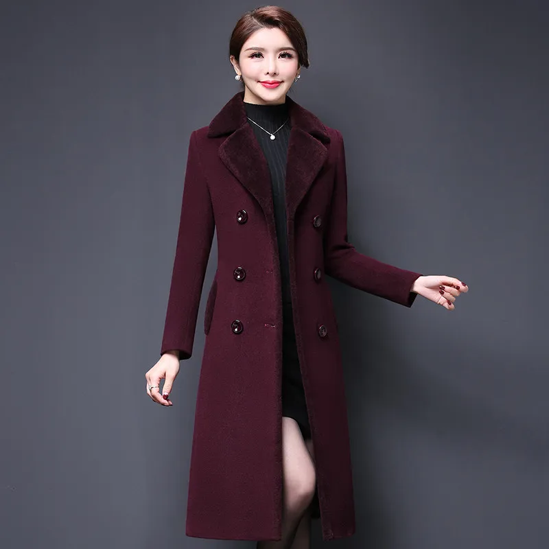 Manteau Paragraphe 4xl Automne Taille À Laine Double Plus Femelle Femmes Nouveau H130 Brown Pardessus Pourpre Survêtement Hiver Long Breasted De dark La Mince 2018 Épais TfqzIq