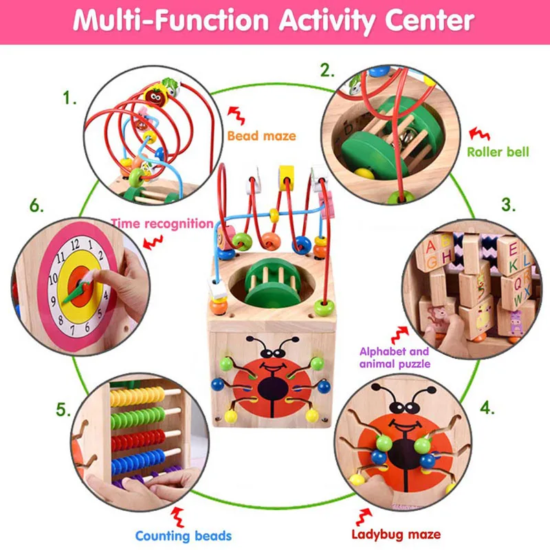 6 в 1 многофункциональный деревянный Жук 3D бисер дети игрушки Искусства и ремесла для маленьких кубики для обучения игрушки игрушка с бисером для детей