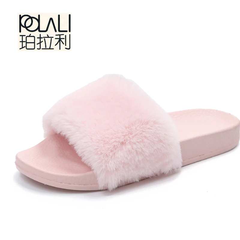 

POLALI Indoor Fur Slippers 2016 Warm Platform Shoes Woman Slip On Soft Flats Casual Floor Slipper Women Home Shoes XWT556