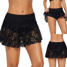 TONY/Женская Сексуальная Пляжная накидка, юбка, шорты для плавания, черные/темно-синие вязаные крючком кружевные бикини, нижняя мини-пляжная одежда, шорты