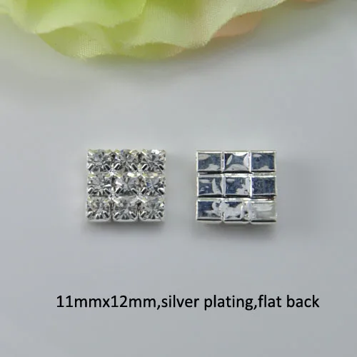 (J0265) 11mmx12mm(3x3,sqaure shape) rhinestone button ,silver plating