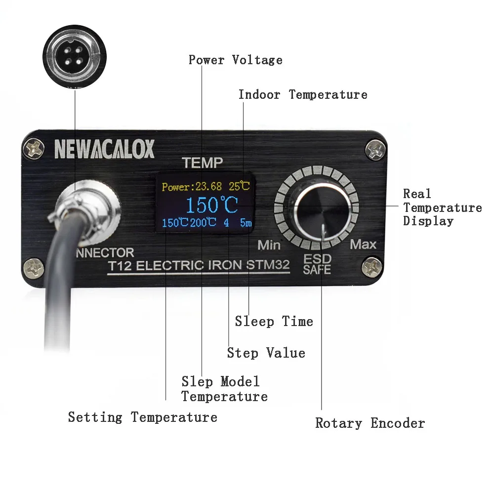 NEWACALOX OLED T12 Мини паяльная станция ЕС 220 V 96 W Температура контроллер Портативный