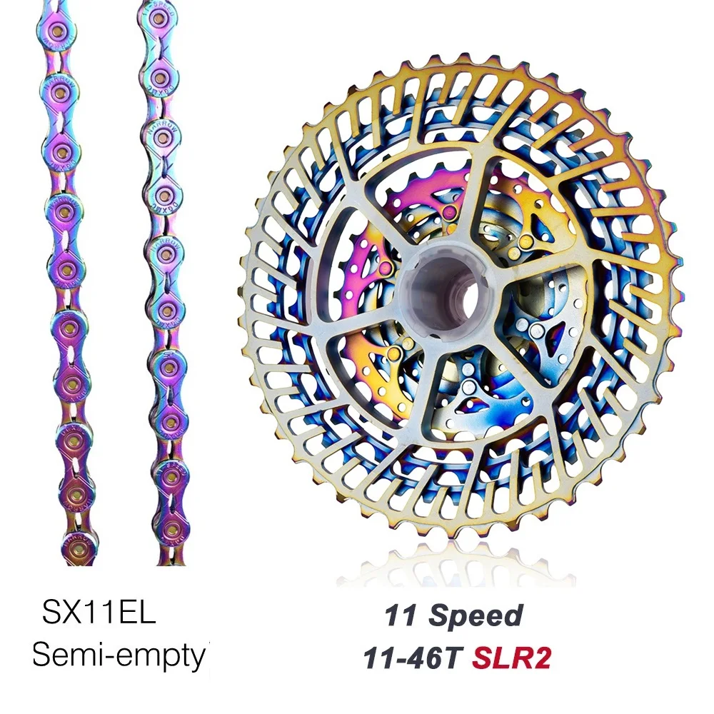 

MTB Bicycle Groupset 11 Speed Colorful 11-46T SLR2 Cassette Bicycle Freewheel Sprocket SX11EL Rainbow Chain 11S Bike Group set