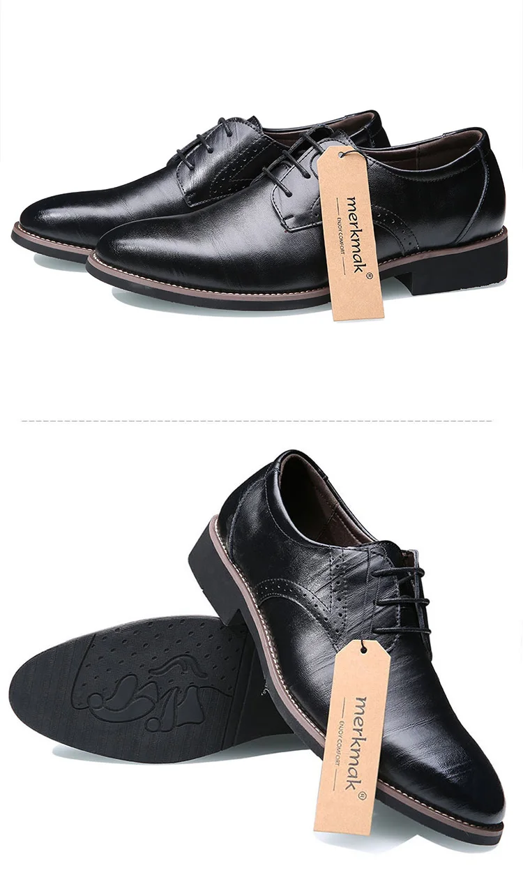 Merkmak/Большие размеры 37-48; кожаные мужские туфли-оксфорды; модные повседневные мужские туфли с острым носком в деловом стиле; свадебные модельные туфли на плоской подошве;