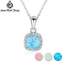 Классический квадратный белый розовый синий опал ожерелье s& Кулоны циркония 925 пробы Серебряное ожерелье подарок для женщин(Lam Hub Fong
