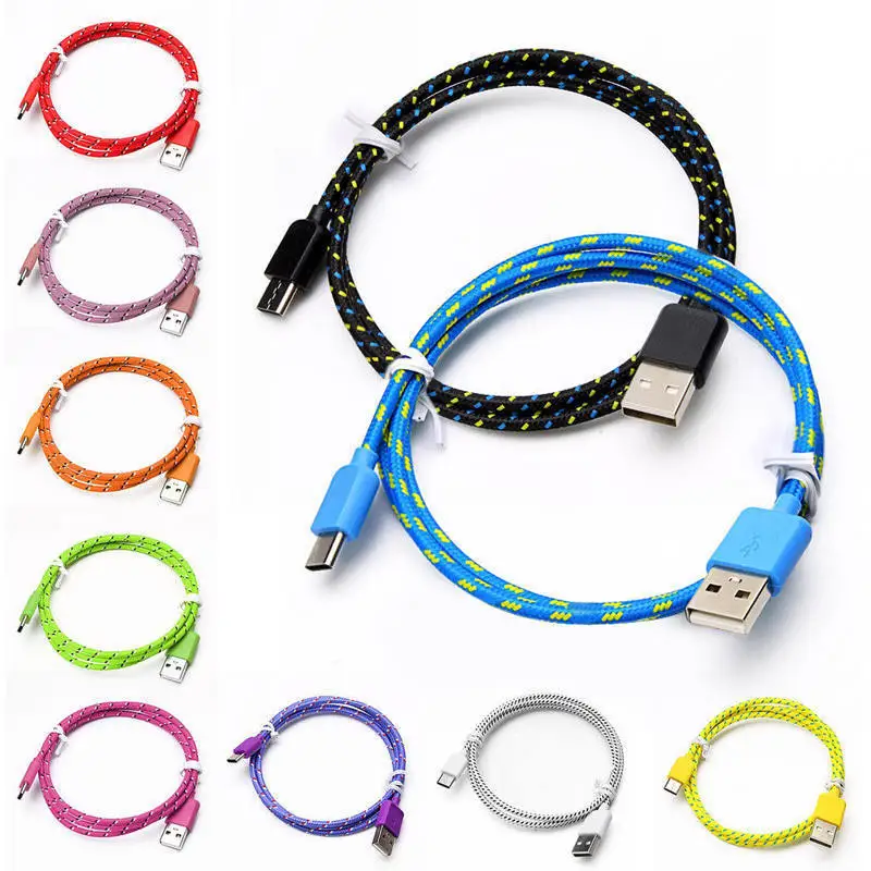 100 шт./партия 3 фута нейлоновая оплетка USB Type C зарядный кабель аксессуар связки для