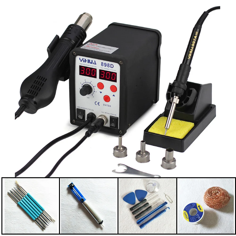 Светодиодная цифровая паяльная станция YIHUA 898D 700 Вт Бессвинцовая SMD горячего