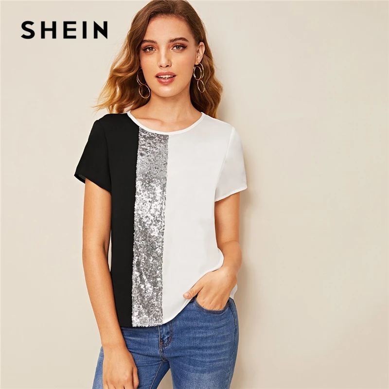 SHEIN Женские топы и блузки с контрастными вставками отрезными вырезами пришитыми