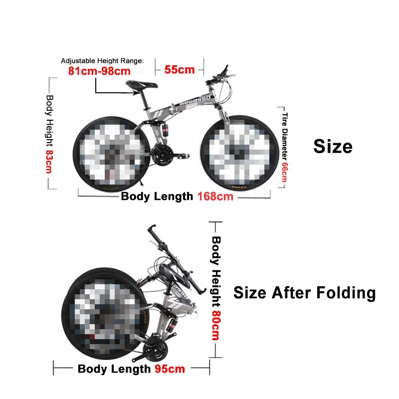 26inch High Carbon Steel Folding Road Bikes Mountain Bicycles 21 Speed Wheel Bicycle Double Disc Brake Six Colors Men and Women