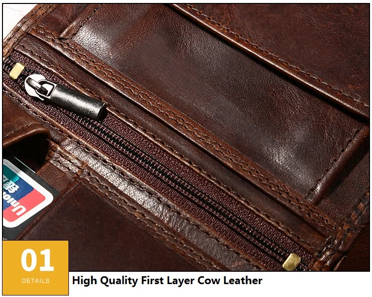 MJ Genuine Leather Men's Short Wallet Retro Bi-Fold Leather Wallet Card Holder Male Purse Coin Pocket ID Window Photo Position (8)