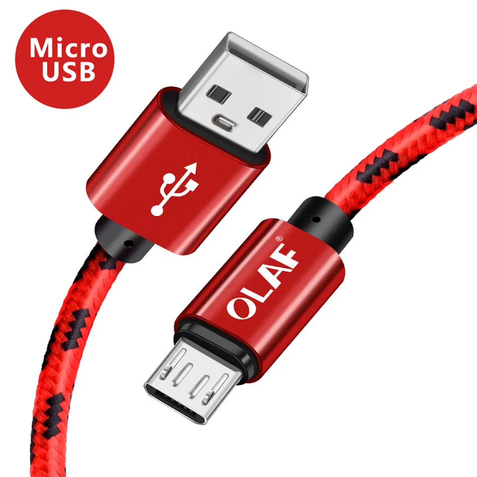 Олаф Micro USB кабель 2.1A Быстрая зарядка и синхронизация данных кабели для samsung нейлоновая оплетка type-C USB C кабель для huawei mate 20 Pro - Цвет: Red For Micro USB