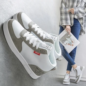 

2018 new autumn high-top shoes Korean students women's shoes trend Hong Kong style casual shoes round head shoes