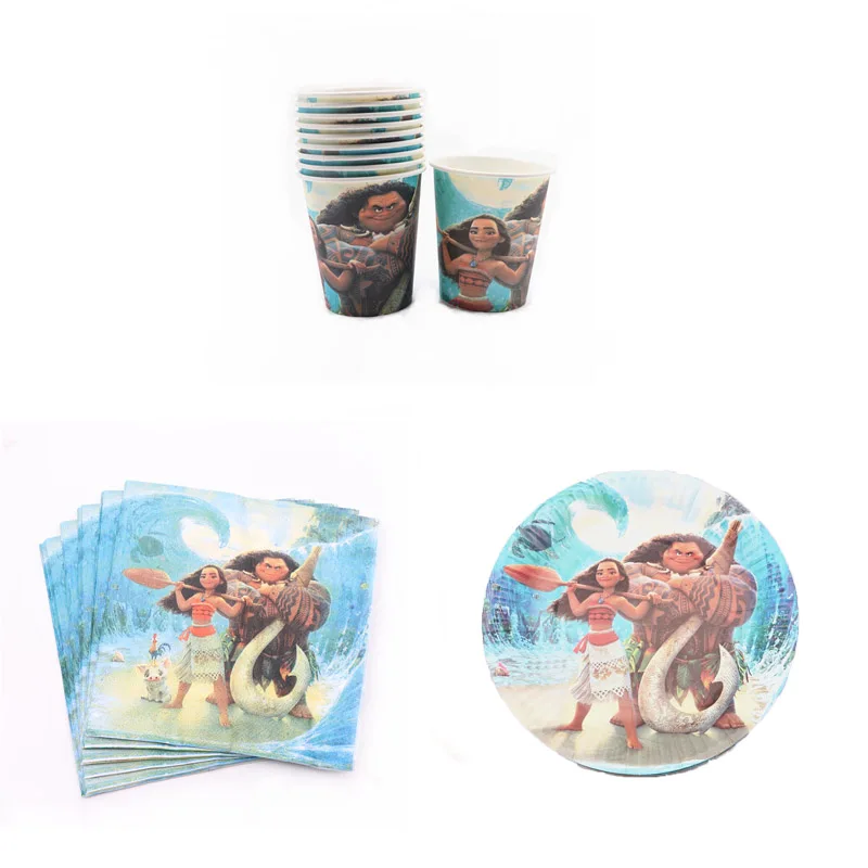 

40Pcs Moana Cartoon Disposable Tableware Set Cups Napkins Plates Baby Shower Birthday Party Decorations Kid Party Supplies