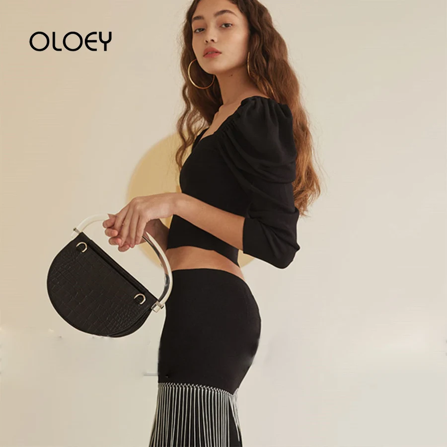 

Women's Handbag Luxury Acrylic Women Bag Crocodile Designer Shoulder Bags Multilayer Saddle Semicircle Messenger Bag PU Purses