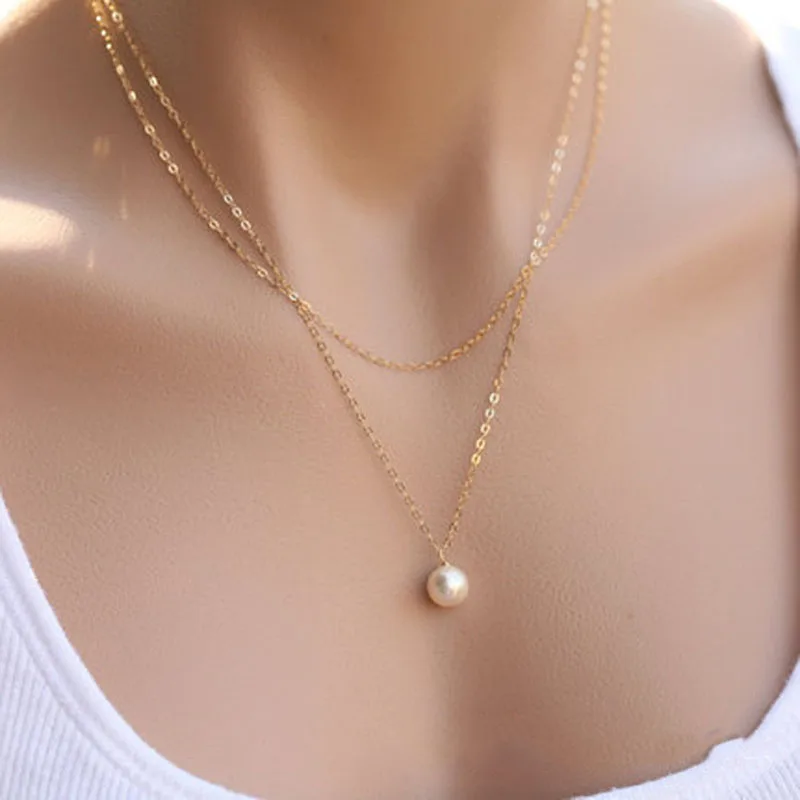 

Simulated pearl necklaces pendants for women gold silver Color long chain female pendant necklace fashion jewelry Collier Femme