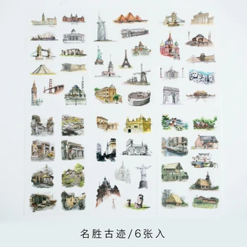 

6 Sheets Famous Building Decorative Stickers Scrapbooking Stick Label Diary Stationery Album Stickers