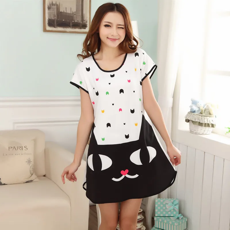 Cartoon Women Nightgowns Sleepshirts Plus Size Lounge Women's Sleepwear Summer Cool Short Sleeve Dress Loose Sleepshirt women nightgowns women nightdresses sleeping dress