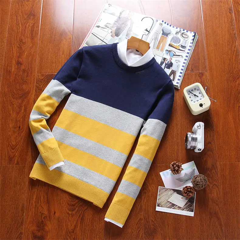2018 New Mens Pullover Sweaters Autumn Winter Pure Cotton Sweater Pullovers Male Jumpers Striped MuLS Brand Knitwears Boys M-4XL 07