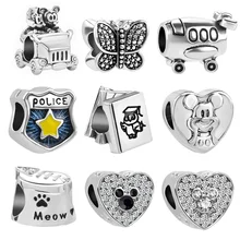 Новый оригинальный сплав бисера самолет Микки Маус мяу бабочка полицейский Шарм Fit Европа Pandora браслет DIY женские ювелирные изделия брелок(China)