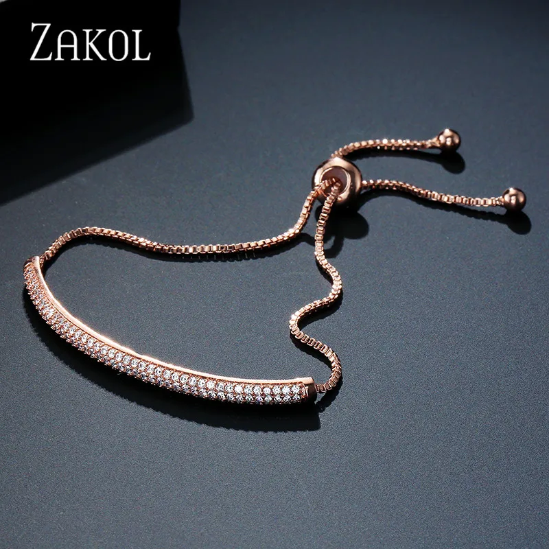 Браслеты ZAKOL с подвеской из розового золота, AAA, CZ камень, геометрическая форма, цепочка и звенья, браслеты, лучшее ювелирное изделие, подарок для женщин, FSBP2025