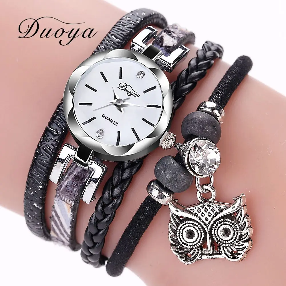

Women Fashion Vintage Watch 2017 New DUOYA Brand Multilayer Owl Leather Bracelet WristWatch Luxury Silver Simple Dress Clock S30