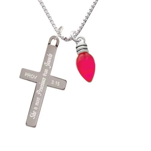 Christmas Lights - Hot Pink Resin - She is More Precious - Cross Necklace (1)