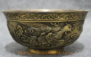 

Chinese Bronze Collect FengShui Auspicious Bird Fly Phoenix Cloud Statue Bowl