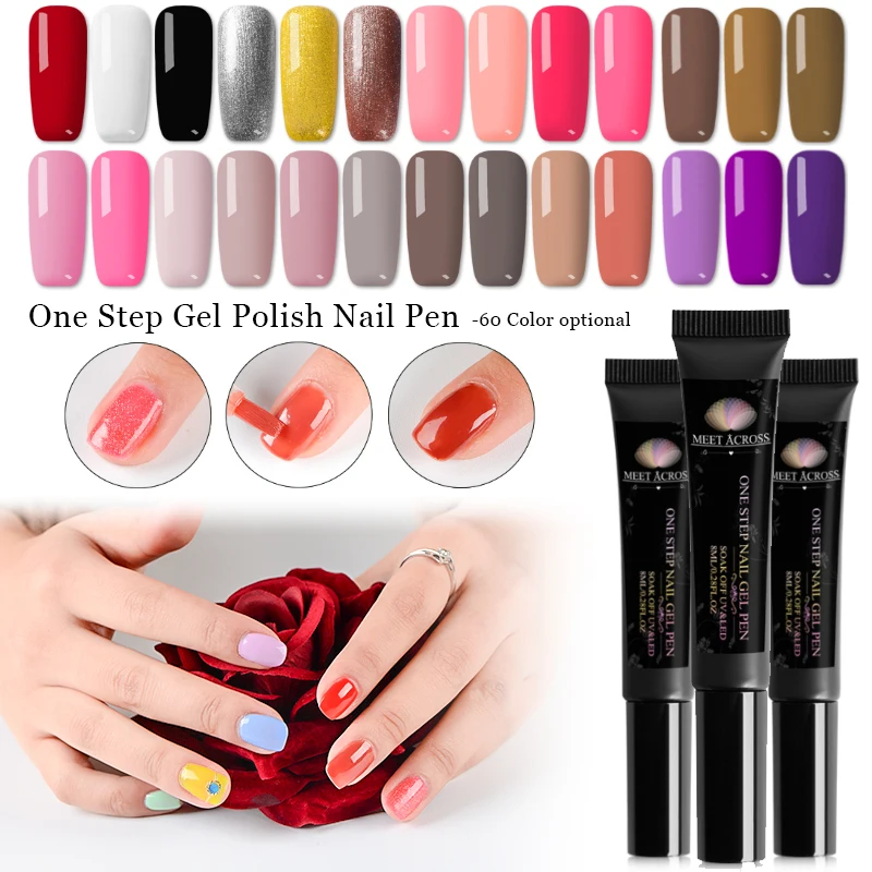 

MEET ACROSS 2/3/6Pcs/set 3 In 1 Gel Nail Varnish Pen Glitter One Step Nail Art Gel Polish Hybrid Easy To Use UV Gel Lacquer