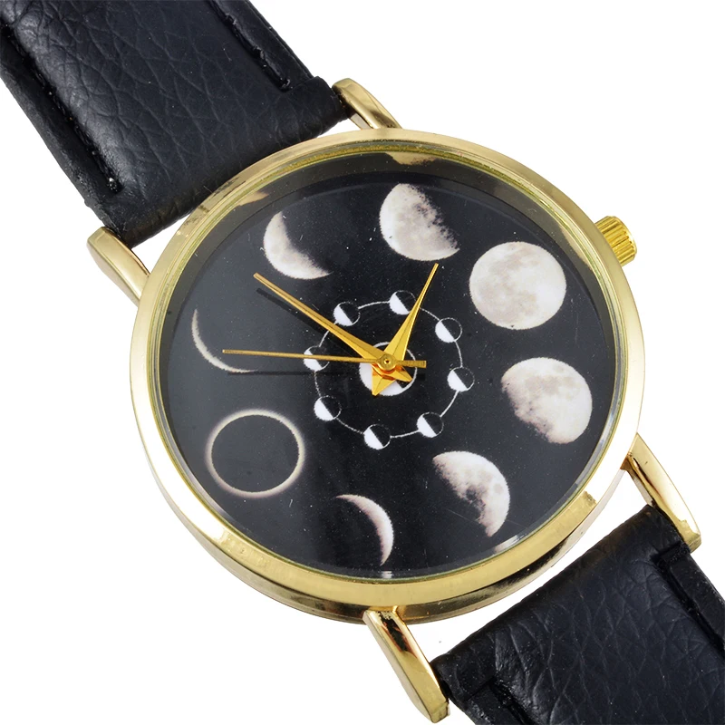 Солнечные Moon Phase часы Eclipse женские стильные кварцевые часы из искусственной кожи браслет часы для женщин часы час