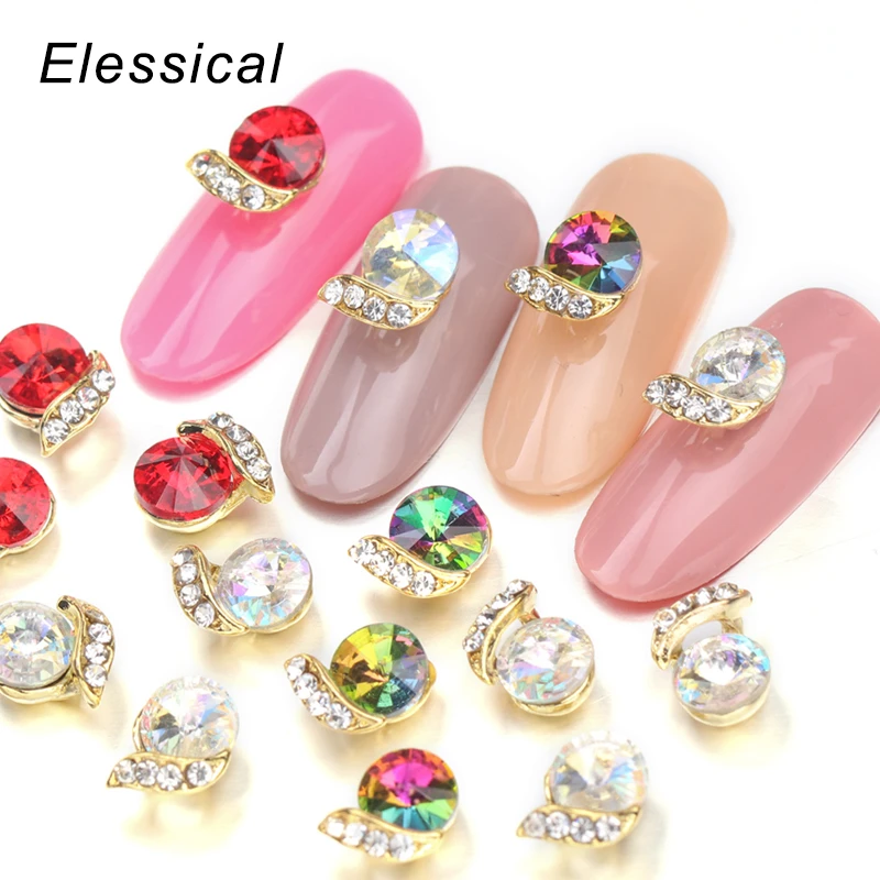 ELESSICAL 10pcs Metal Nail Charm Gems Glass AB Rhinestone For Nails