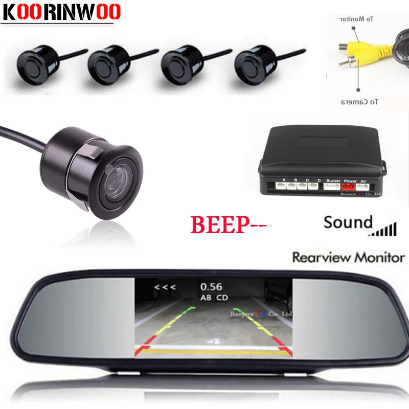 Koorinwoo 3in1 Car Parking Sensor 4 Video Sysem Digital Screen Monitor Mirror Parktronic System