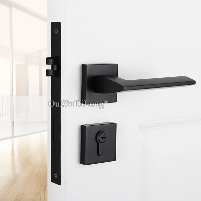  Elegant Black European Mute Mortise Door Lock Set Interior Living Room Bedroom Bathroom Silent Spli - 33025180202