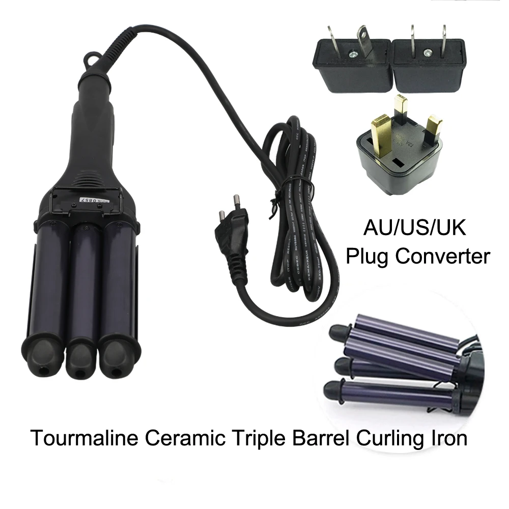 

Curling Iron Professional 100-240V Curling Wand Ceramic Triple Barrel Curler Hair Waver Roller Styling Tool