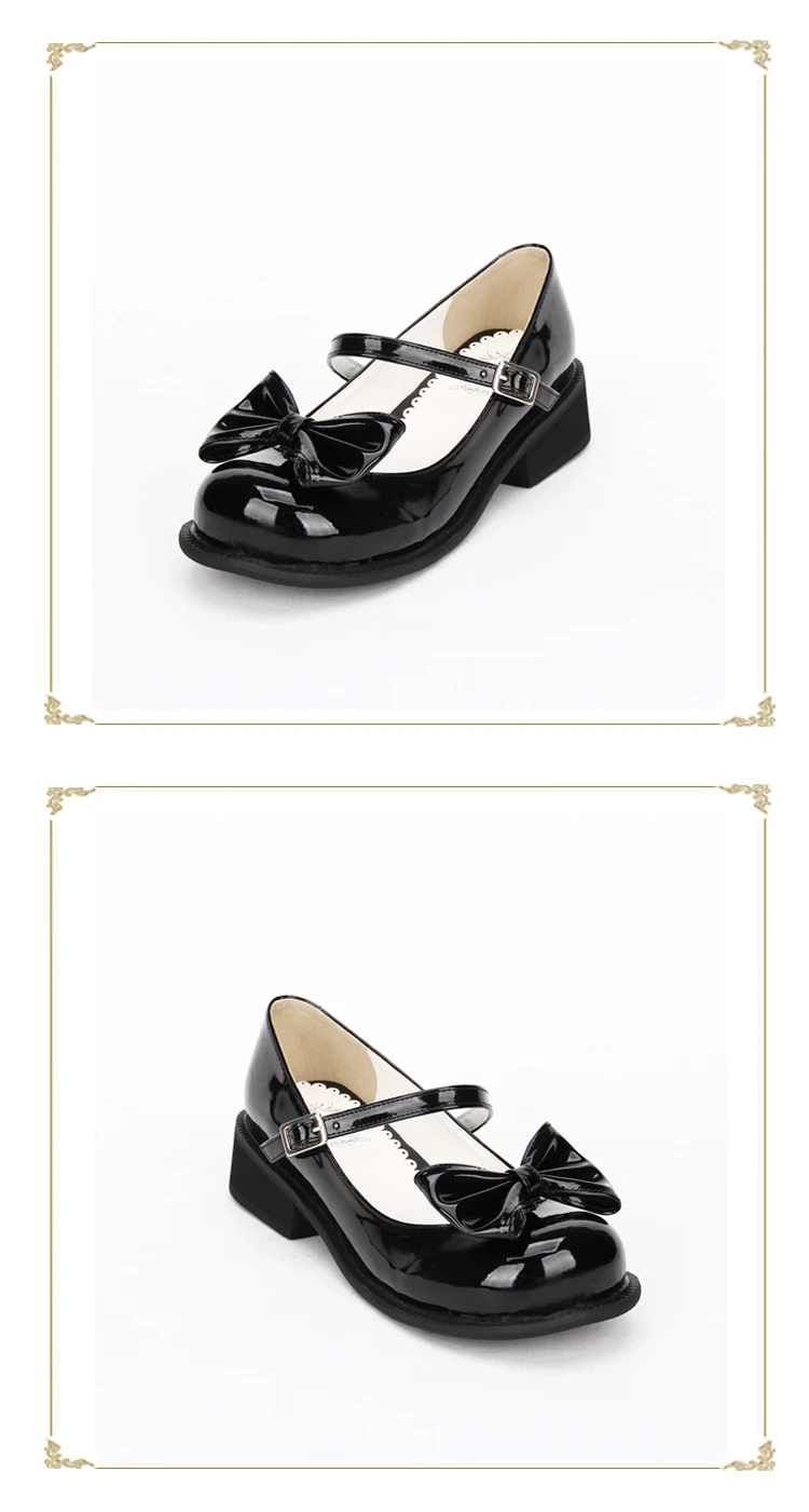 Женские черные туфли из лакированной кожи на низком каблуке; японская обувь в стиле Лолиты для девочек; Туфли Мэри Джейн для вечеринок
