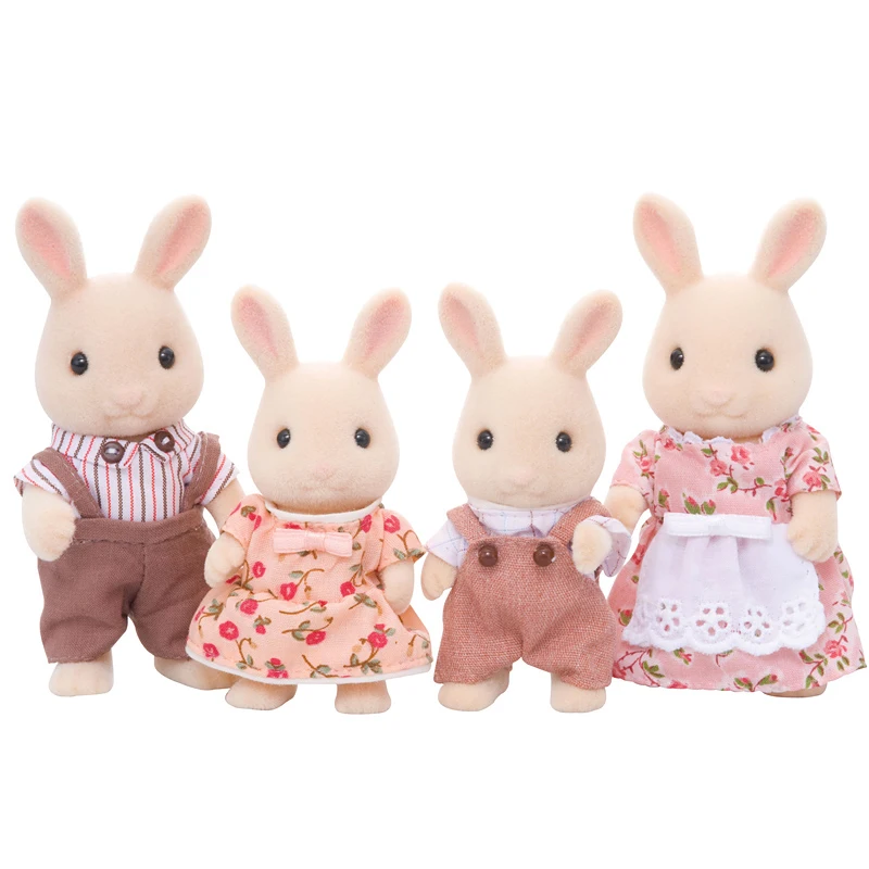 Sylvanian Families, семейный кукольный домик с молочным Кроликом, 4 шт., Набор фигурок для родителей и детей, игрушка для девочек, подарок, новинка 4108