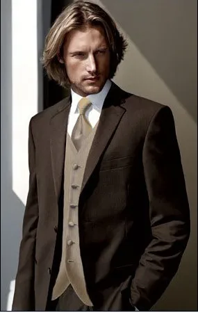 

New Arrival Groom Tuxedo Brown Groomsmen Notch Lapel Wedding/Dinner Suits Best Man Bridegroom (Jacket+Pants+Tie+Vest) B296