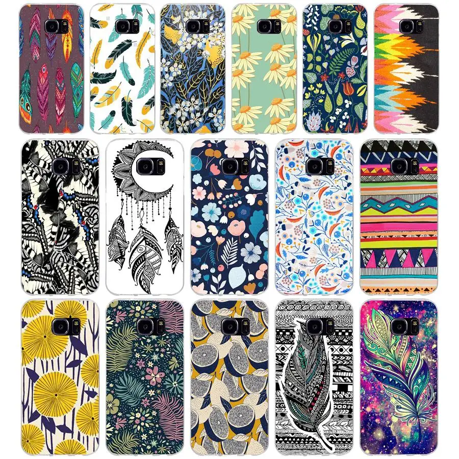 

9AQ Tribal Ethnic Feathers Soft TPU Silicone Cover Case for samsung Galaxy s6 s6 s7 edge s8 s9 plus case