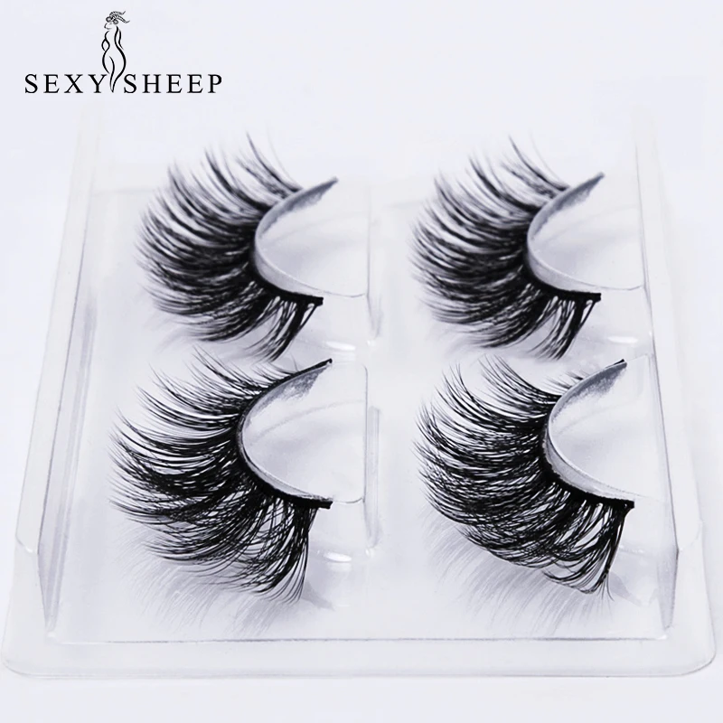 

SEXYSHEEP 2 Pairs 3D Mink Lashes Natural Long False Eyelashes Volume Fake Lashes Makeup Eyelash Extension Silk Eyelashes