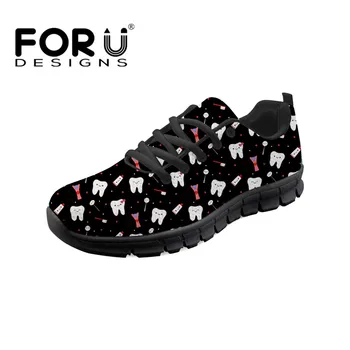 

FORUDESIGNS Cartoon Cute Dentist Sneakers Black Women's Flats Shoes Comfortable Mesh Ladies Breathable Mesh Shoes Woman Casual