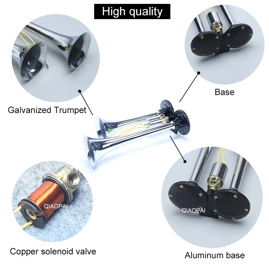 Громкий автомобильный Рог 150 дБ 12 В 24 в хромированная сирена 12 В 24 В двухканальная Труба Электрический Воздушный Рог Автомобильный Автобус Грузовик Лодка поезд