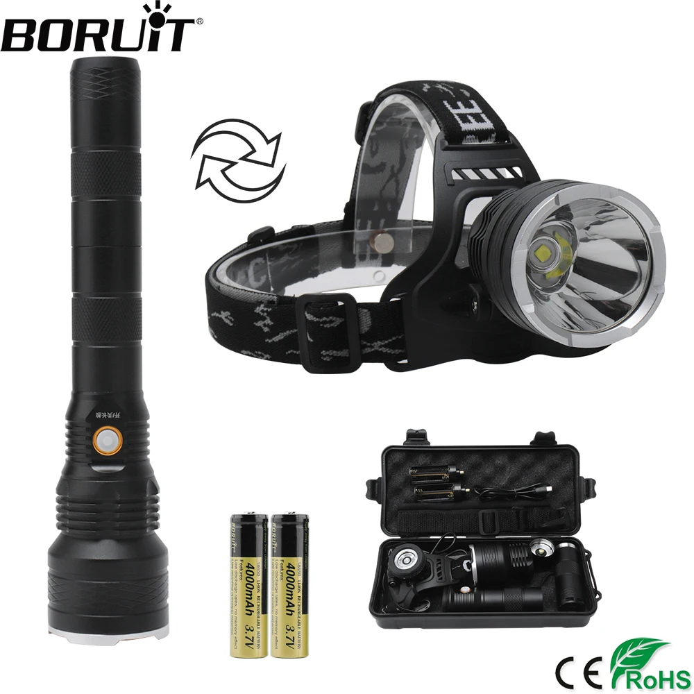 Best BORUiT XHP50 LED Headlamp 3 Mode Rechargeable Headlight Can be Conversion as a Flashlight Camping Night Fishing Head Torch