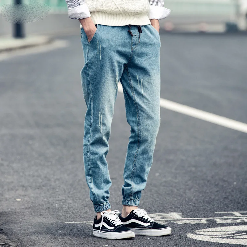 

2019 Men's Casual Loose Autumn Harlan Denim Cotton Hip Hop Loose Work Trousers Jeans Male Elastic waist Jeans Pants